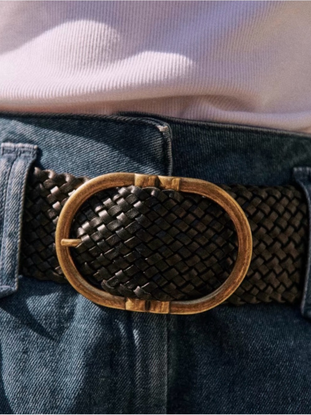 Sézane Braided Leather Belt with Brass Buckle - Black - Picture 2 of 5